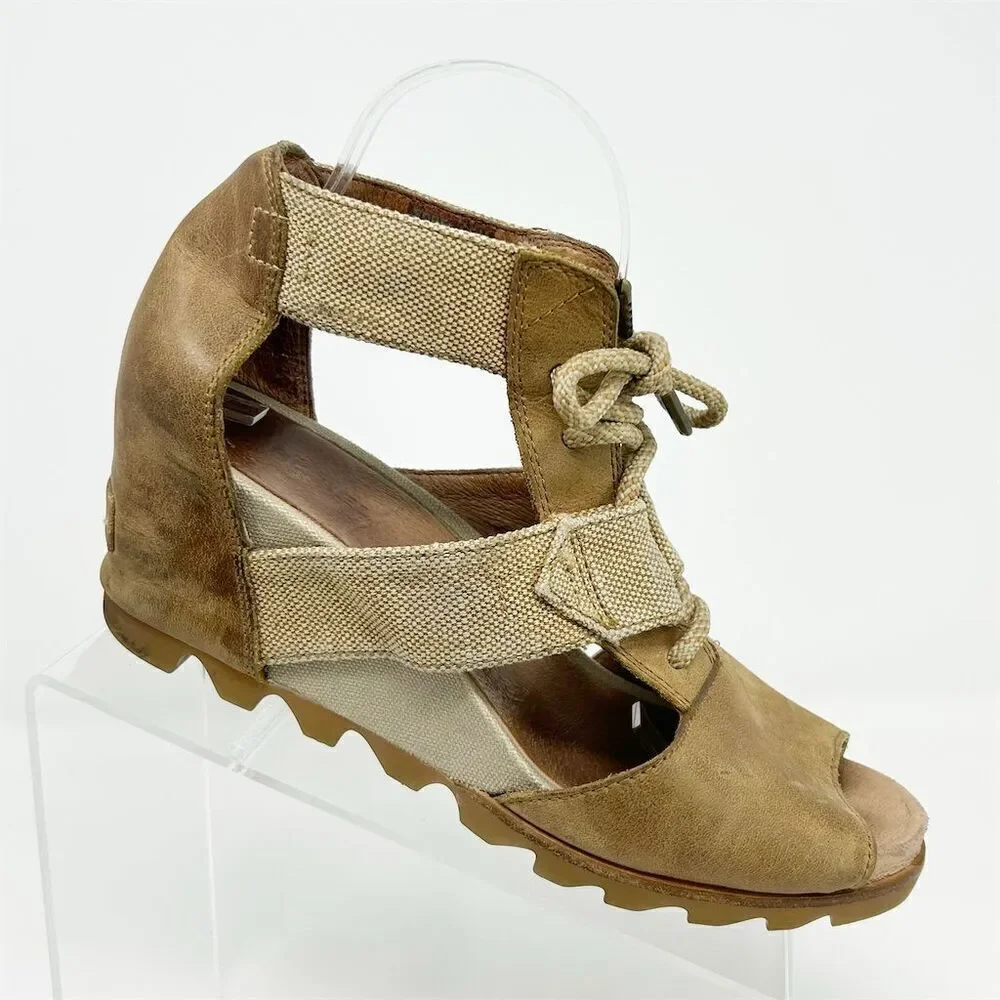 Sorel Women's Joanie Caged Wedge Lace Up Sandals Brown Size 10 Summer Casual